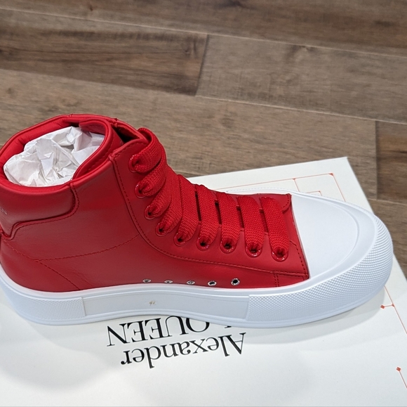 Mens Alexander McQueen Plimsol Canvas Sneakers Red/White - Picture 3 of 6